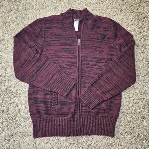 Guess Kids Full Zip Sweater Cardigan Size 10 Red Black Knit